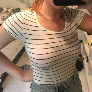 black and white stretchy striped tee